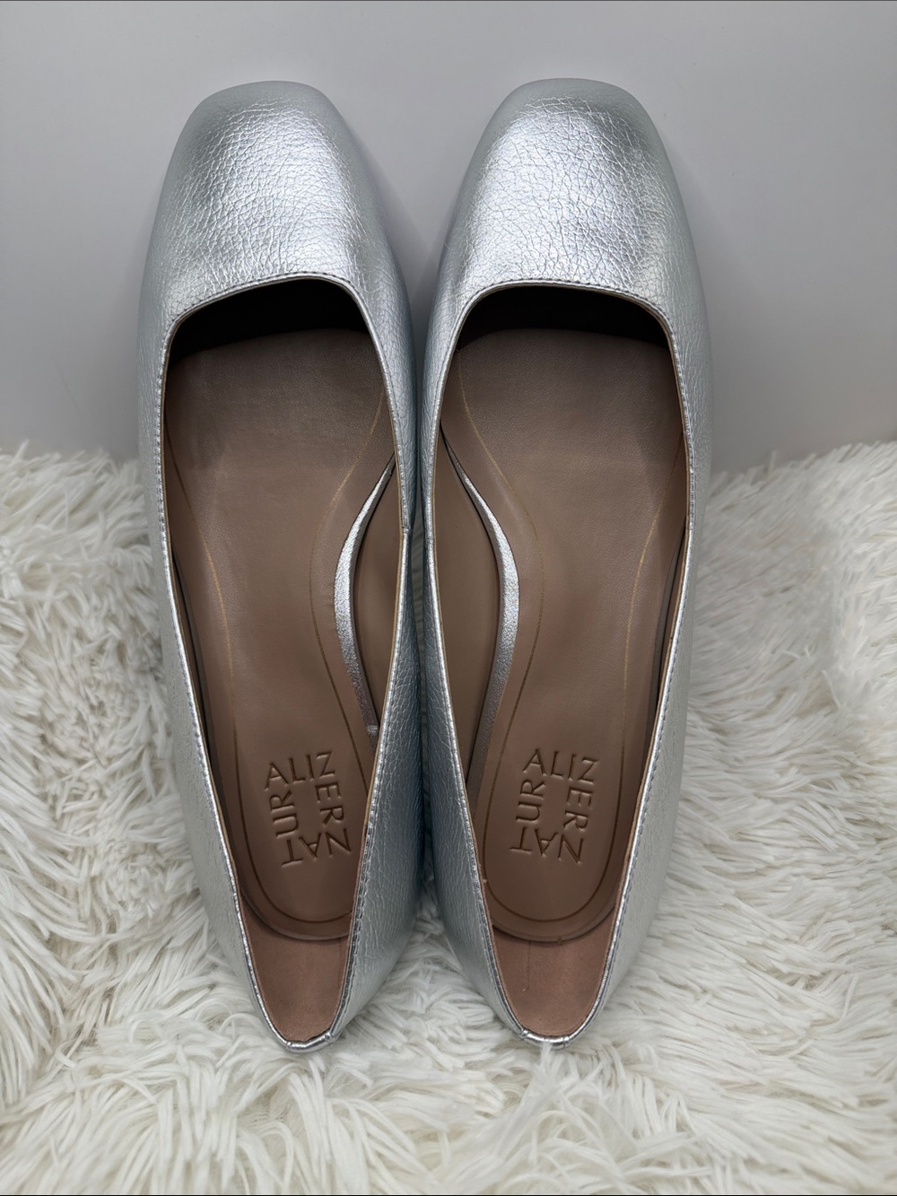 Naturalizer Chelsea Silver Leather Square-Toe Ballet Flats